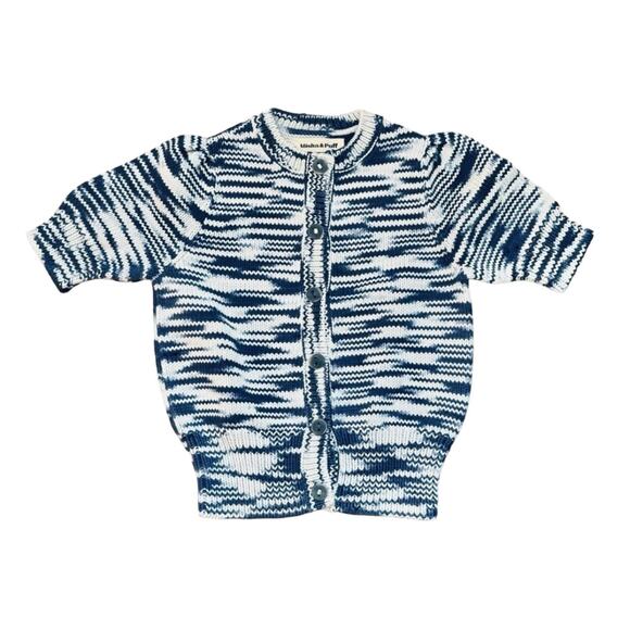 Misha & Puff Ellie Cardigan NWT Blue Space Dye.  9/10Y. 100% Pima Cotton - Picture 1 of 4